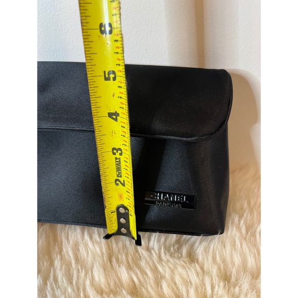 Chanel Parfums Black Satin Makeup Bag Pouch Evening Clutch Metal Logo Plaque - Picture 7 of 7